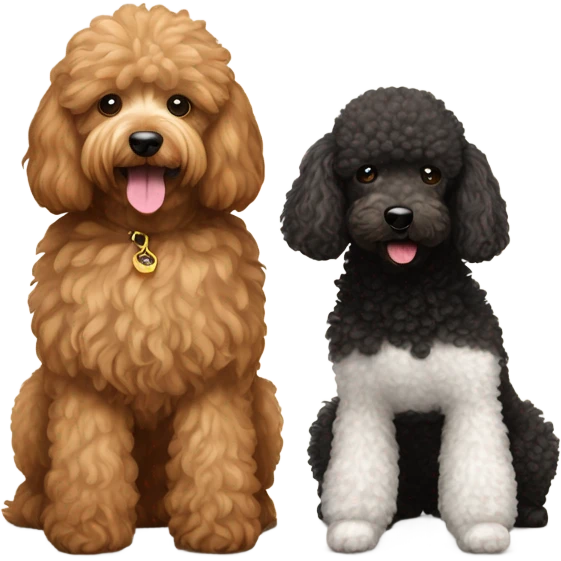 little black and white toy poodle and brown golden doodle emoji