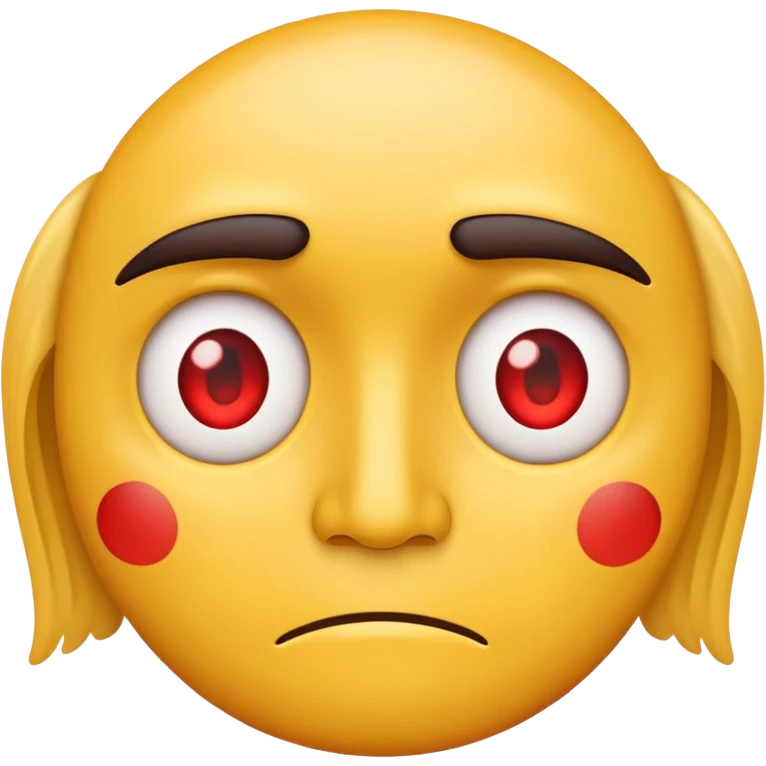 yellow face with red tired eyes, classic emoji look emoji