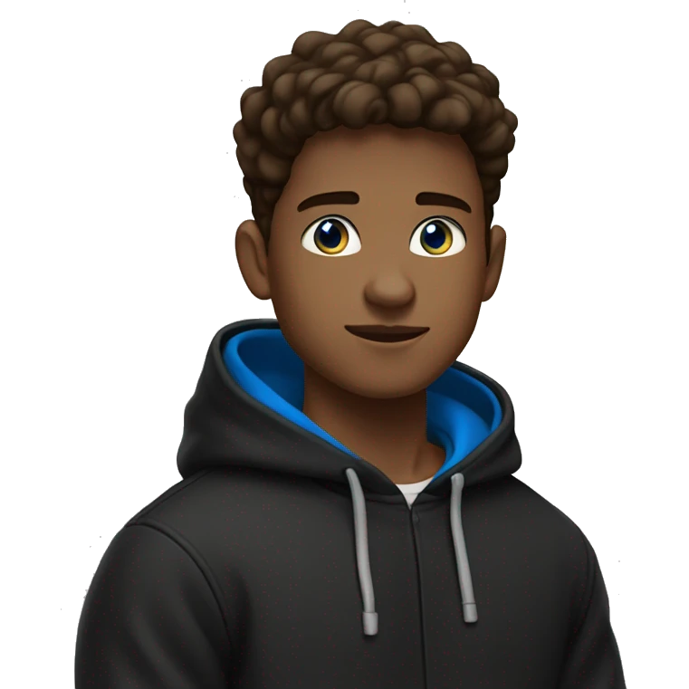 a 21 year old boy with blue eyes, brown hair, with a taper fade and a black hoodie emoji