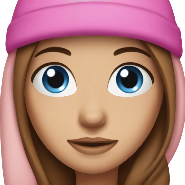 woman with blue eyes, long brown hair, and pink beanie emoji