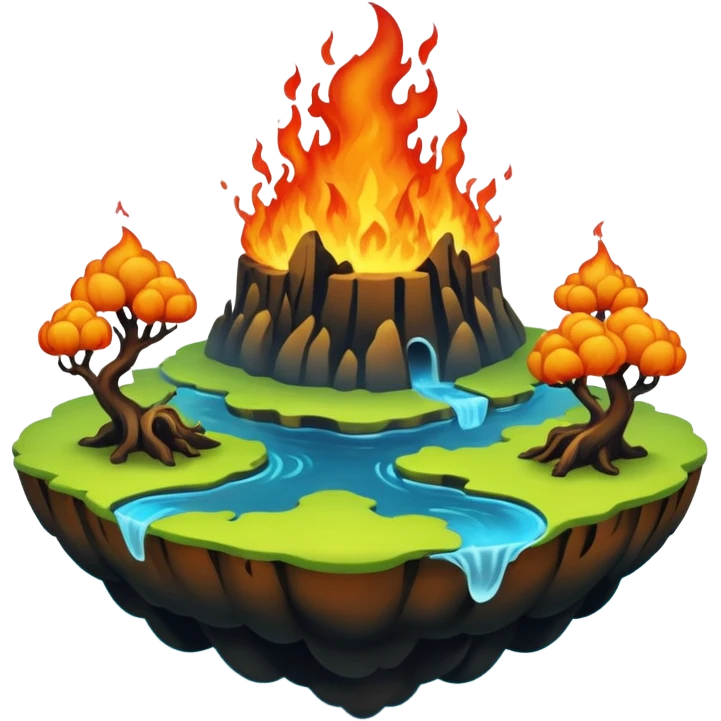 surreal hell, floating islands, bizarre creatures, fiery rivers emoji