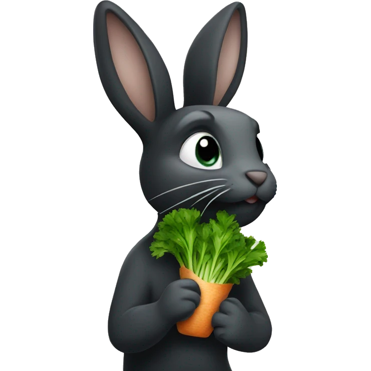 Black bunny eating parsley  emoji