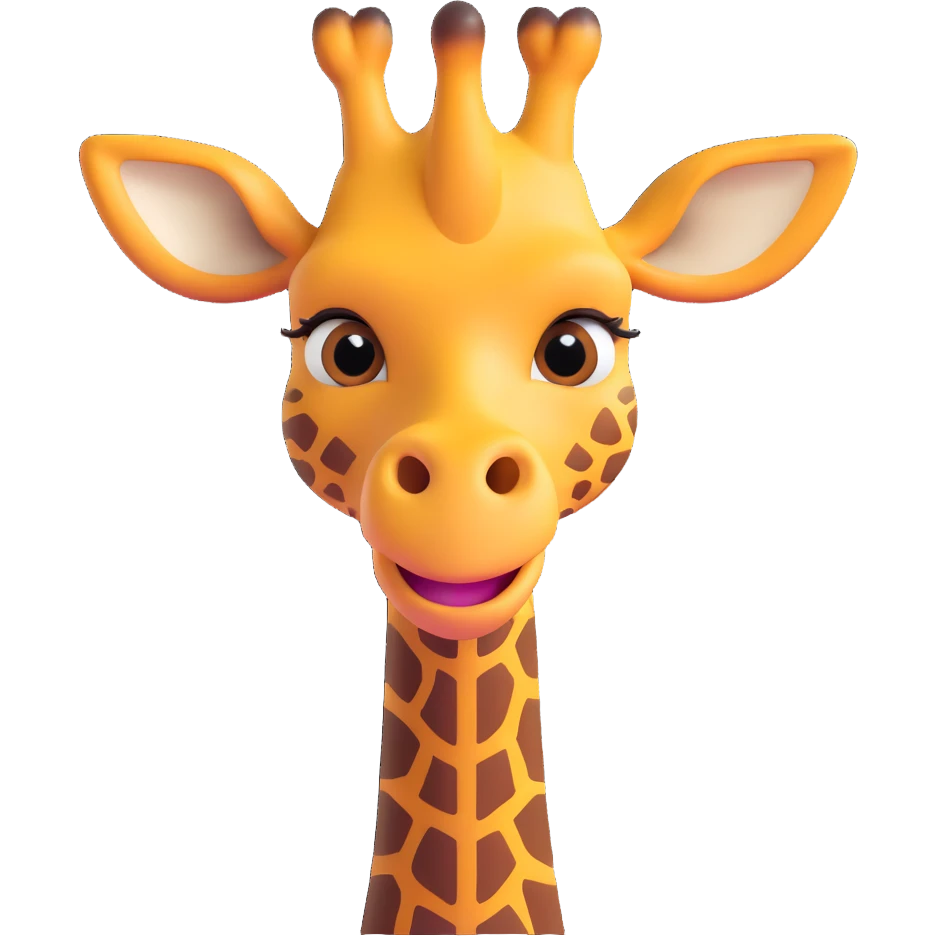 A scheming giraffe with narrow, gleaming eyes, a wide, toothy grin, and a menacing aura. Add a subtle shadow under the eyes for extra villainy. Perfect for 'troll' or 'evil laugh' emotes. emoji