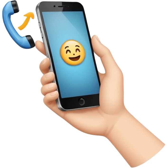 generame un emoji de una mano con un movil y una barra de busqueda encima emoji