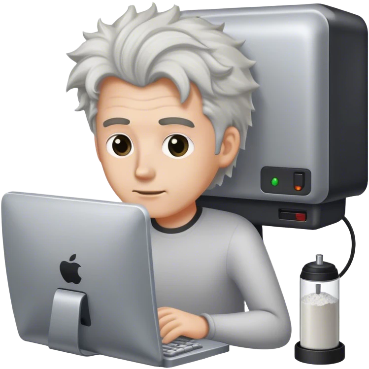 White guy with salt and pepper hair using a computer  emoji