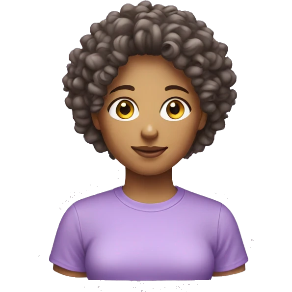 curly hair woman with lilac t shirt emoji