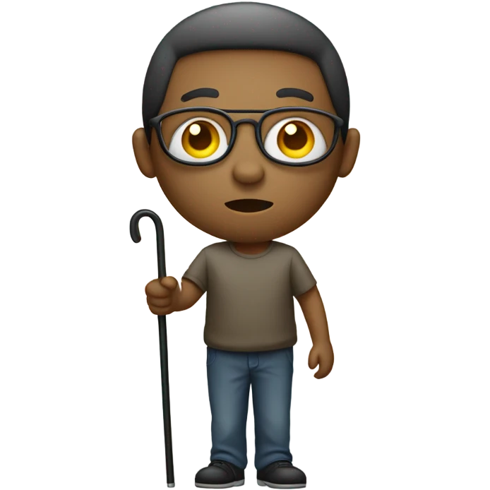 a blind person looking to the right, with a cane in hand, neutral facial expression emoji