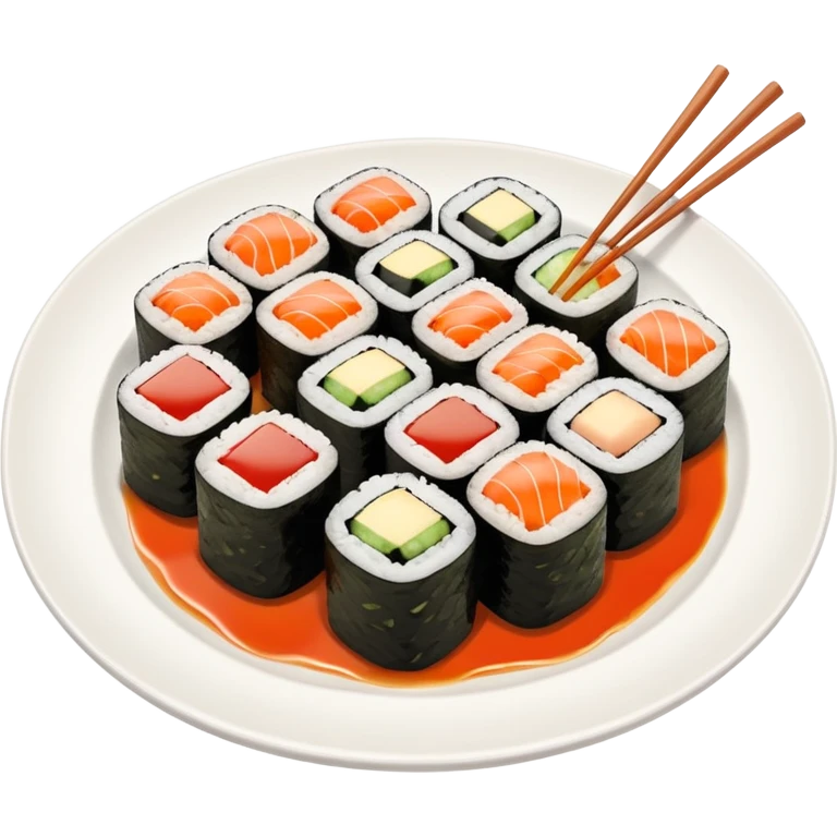 Sushi rolls with sauce on top in a plate emoji