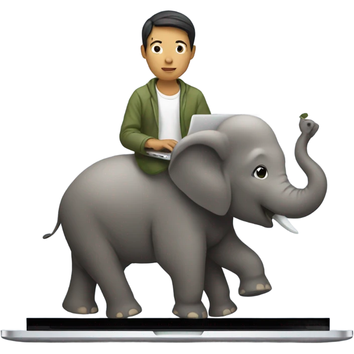 asian riding an elephant while using a laptop emoji