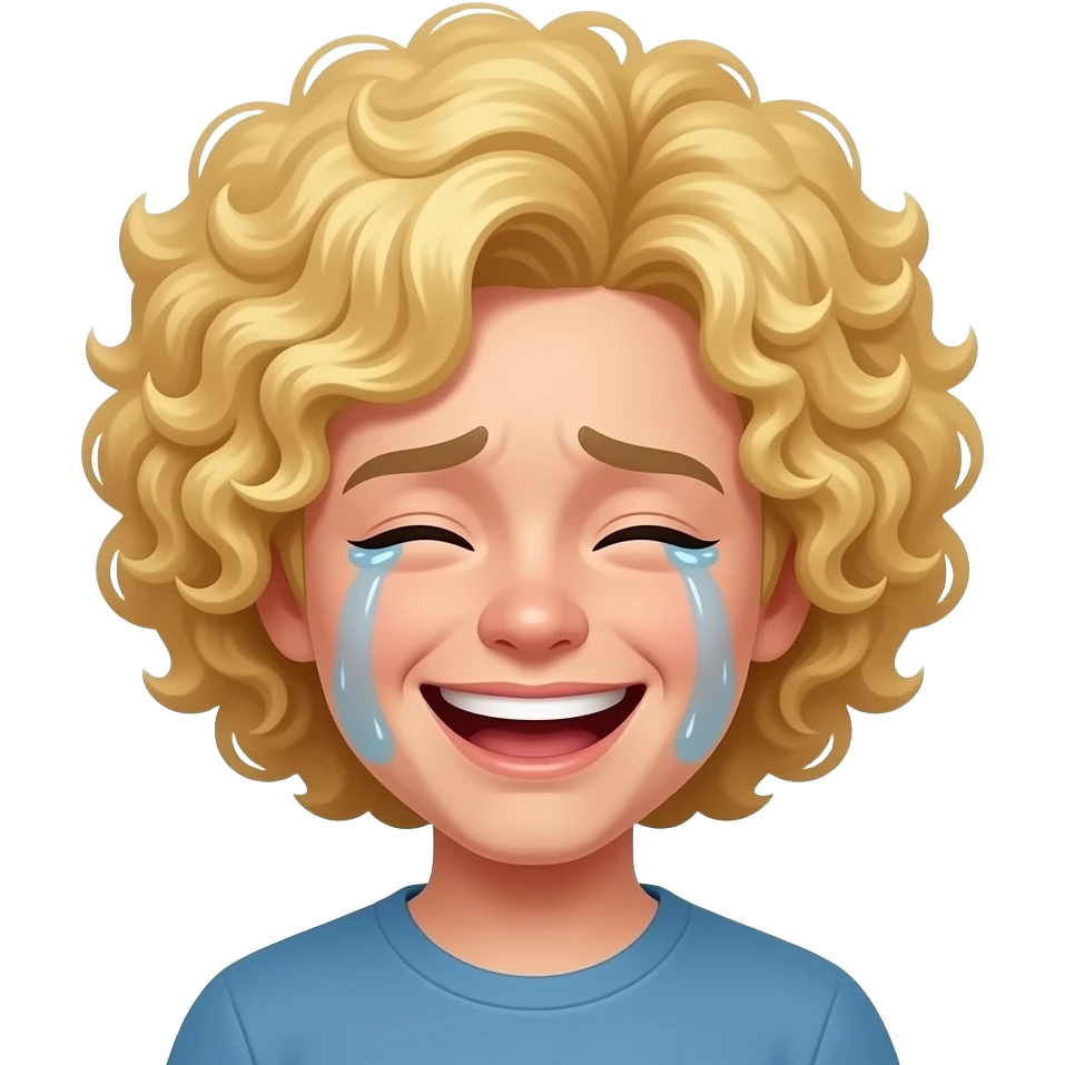 Laughing crying head exploding blond curly hair emoji