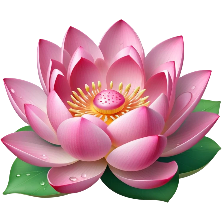 Pink lotus bud partially opening with water droplets, floating on round leaf emoji