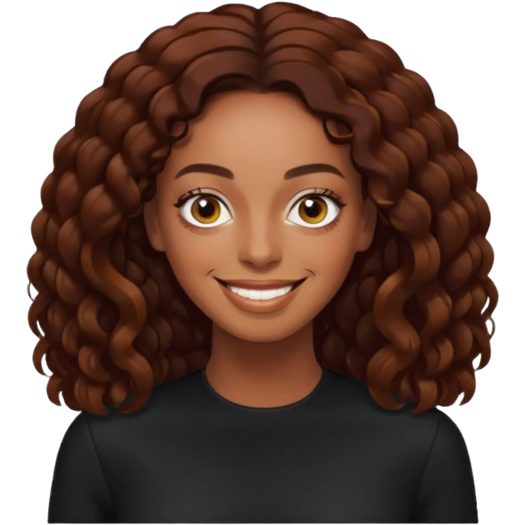Solange long dark auburn hair, black outfit emoji