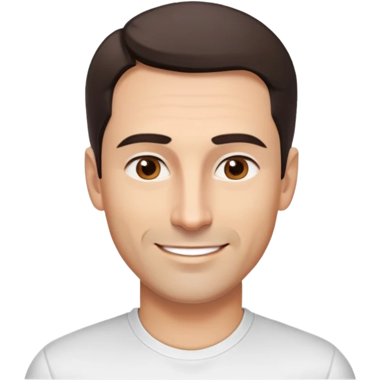 Fit good-looking man in his 40s with young appearance, light brown complexion, elongated face, fine jawline, intense brown eyes, medium eyebrows, straight narrow nose, attractive smile, short dark hair styled fresh, vibrant expression, wearing a white fitted athletic shirt emoji
