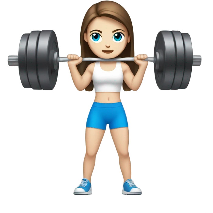 Pale girl with brown hair and blue eyes lifting weights emoji