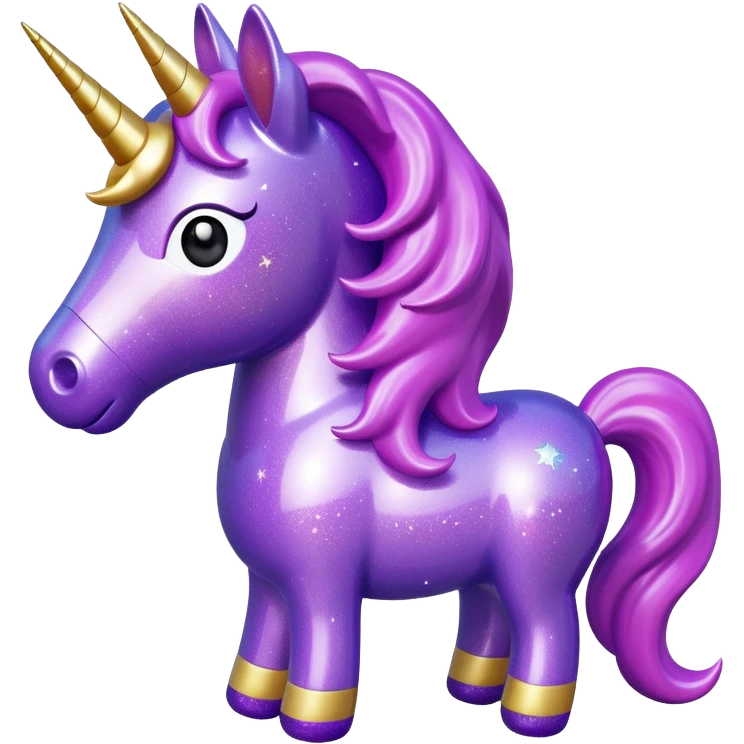 purple gliter unicorn toy facing camera emoji
