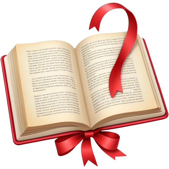 An open book with colorful pages and a bookmark emoji