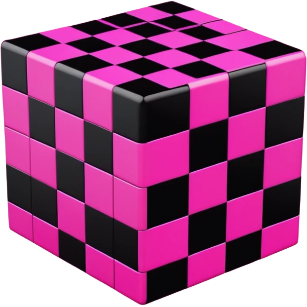 3D render of Missing Texture Cube, digital glitch art aesthetic, data corruption visual, checkerboard pattern of hot pink and black, pixelated distortion, emoji style, isolated on white background --v 6.0. emoji