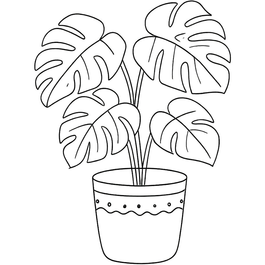 A potted monstera plant with detailed leaves, gentle curves, and a simple decorative pot, minimalist home decor illustration emoji