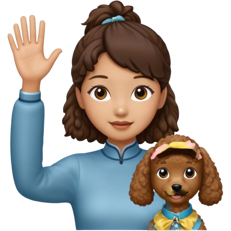 A Asia pony tail girls and brown poodle Say goodbye emoji