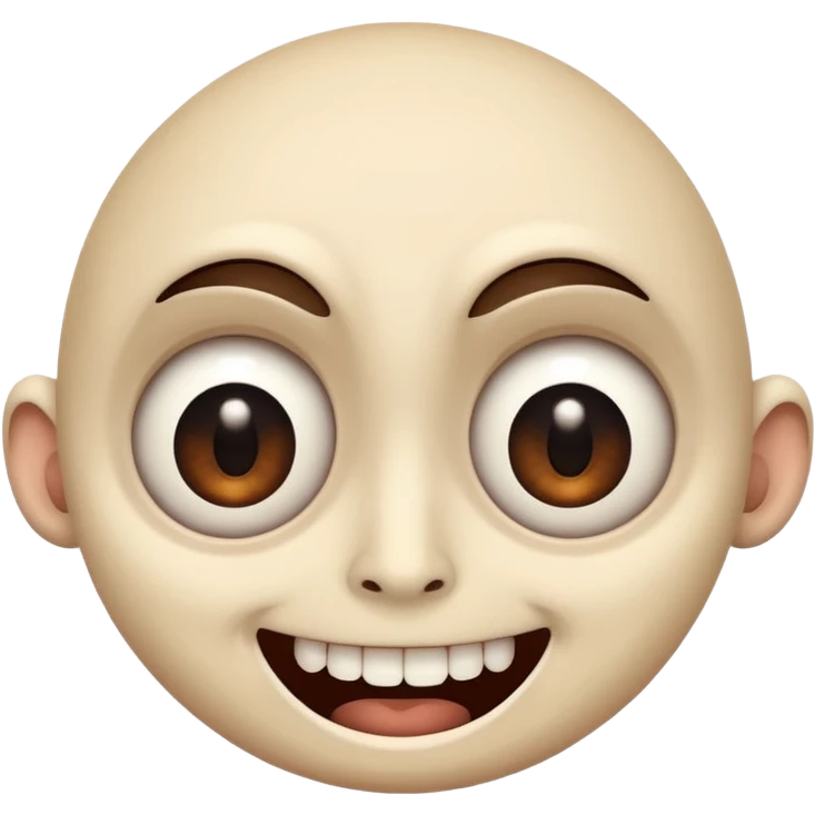 a creepy face with huge eyes and a big grin emoji