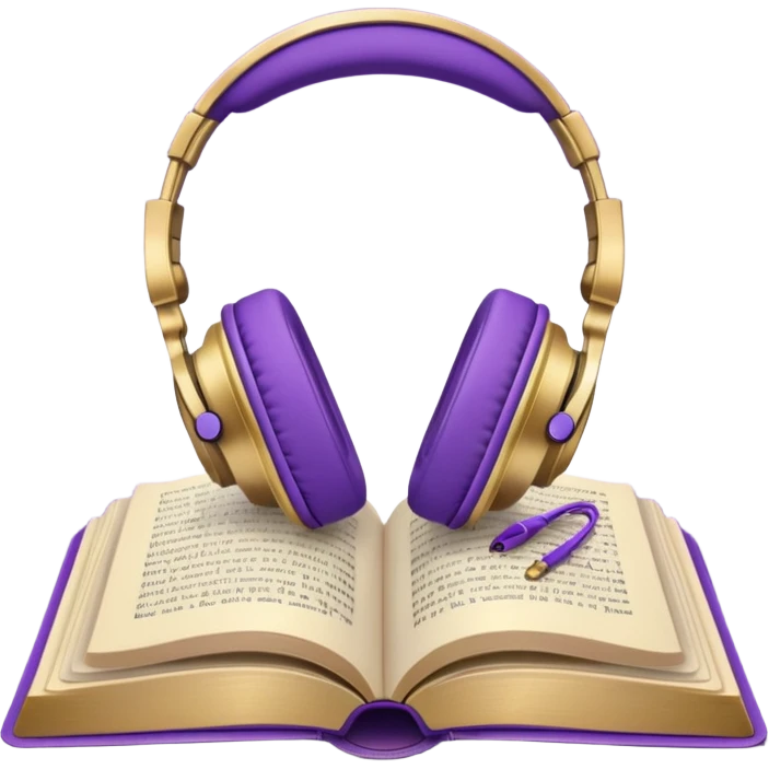purple open storybook with purple headphones on top emoji