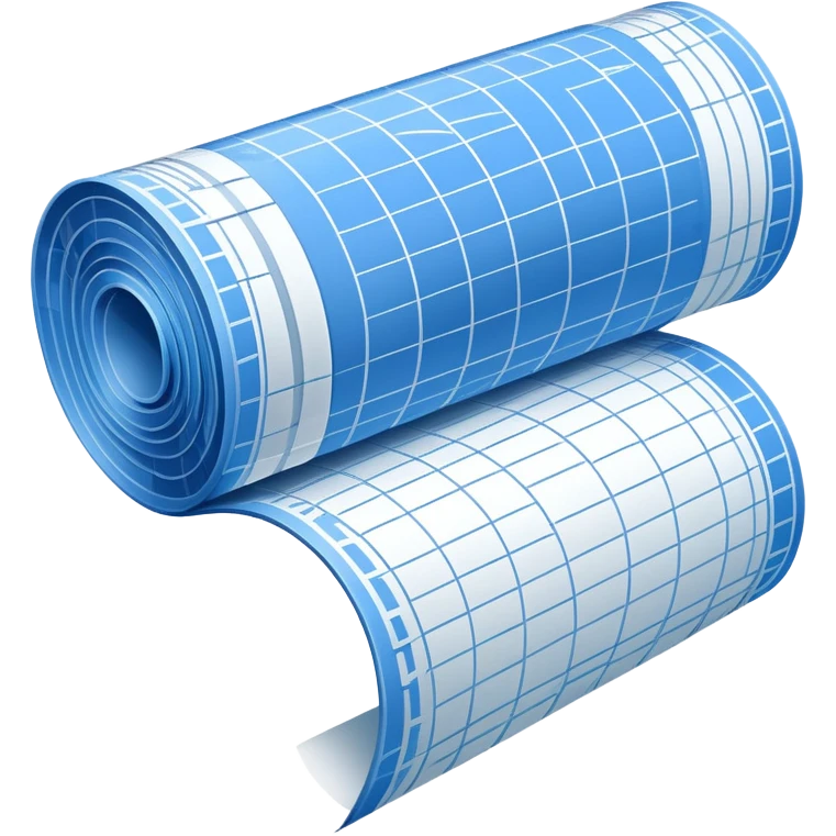 side perspective of a blue rolled-up blueprint plan with white lines emoji