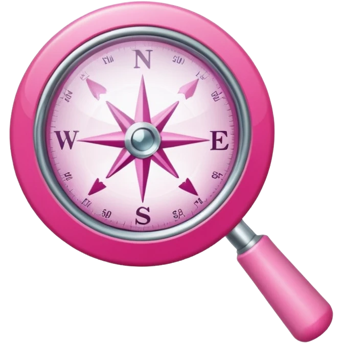 mix light pink dark pink and white girly internet compass logo with a small magnifying glass emoji