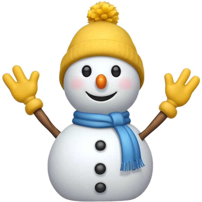 snowman wearing yellow hat, wood arms emoji