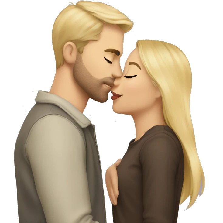 Brunette kissing her blond boyfriend on cheek emoji
