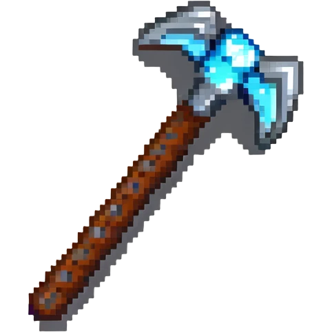 pixelated diamond pickaxe with brown handle emoji