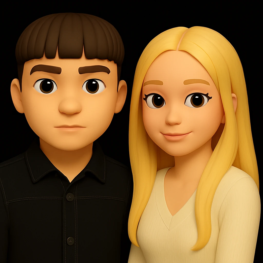 Increase the free space between the guy and the girl, separate them more from each other, while preserving the 3d-emoji style and keeping everything else unchanged. emoji