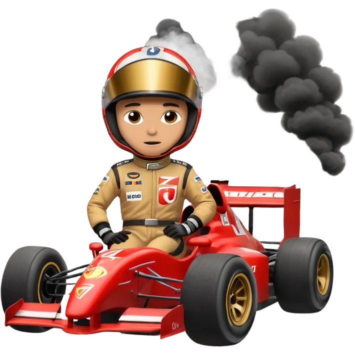 drifting car with tires smoke and a driver with a f1 helmet into the cr emoji