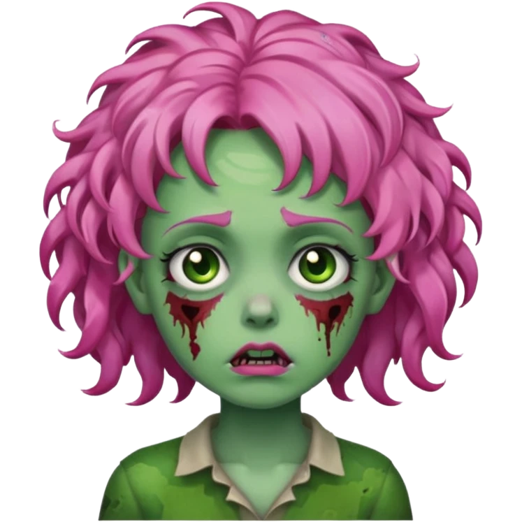 Sad zoombie curly pink hair, green skin emoji