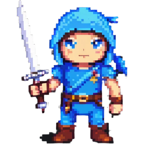 8-bit hero character with sword emoji