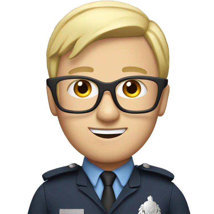 British policeman with blue eyes and helmet and blonde and glasses hair emoji