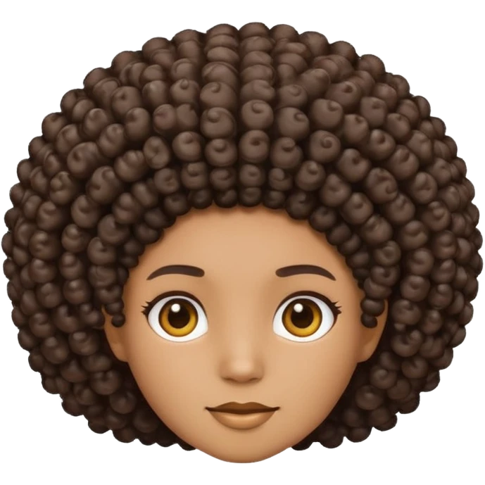 Create an iOS-style emoji of Ice Spice. Neutral facial expression, front-facing head only. Curly afro hairstyle. Clean Apple emoji style, smooth shading, simple shapes, plain background. emoji