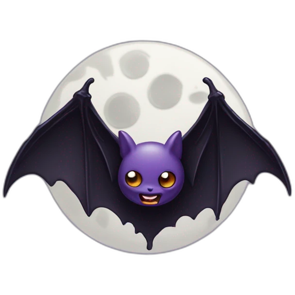 purple black vampire bat wings flying in front of large dripping grey crescent moon emoji