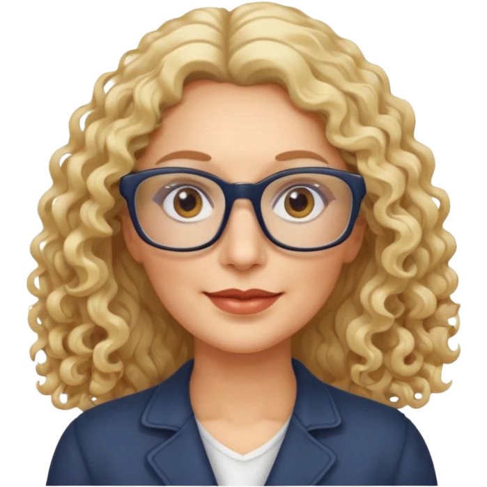 woman 50 years old blond long curly hair, brown eyes ans rectangle glasses emoji