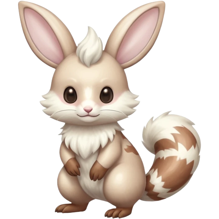 Shiny pastel silvery grey albino Lopunny-Furret-Cinccino-fusion (full body) with brown mask-marking-patterns  emoji