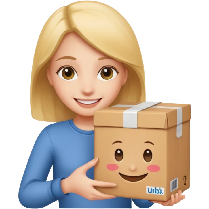Create unbox and smile logo on it and girl hold it emoji