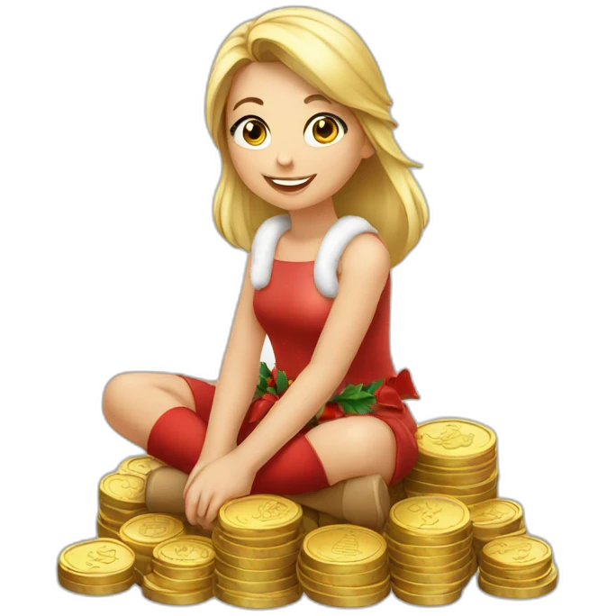 blonde christmas girl sitting on coins emoji
