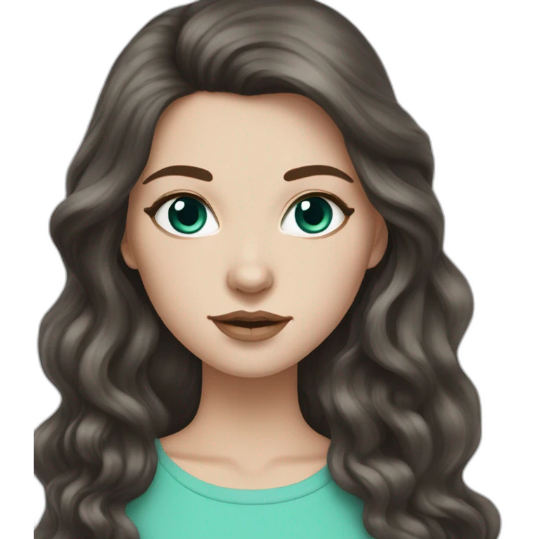 White girl with pastel teal eyes and long luscious voluminous dark brown hair emoji
