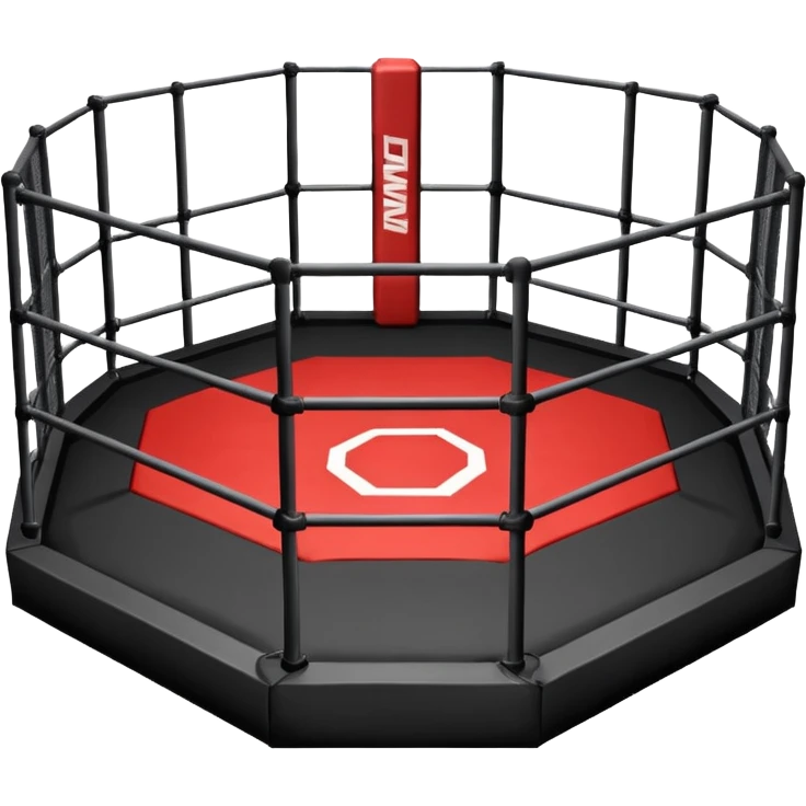 MMA cage arena object icon, octagon fighting cage with metal fence walls, padded corner posts, professional combat arena, 3D cartoon style, mobile game icon style, centered, clean background, no people, no text, no watermark
 emoji