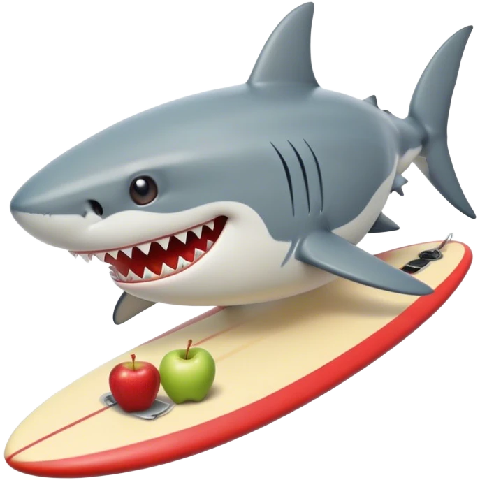 Shark eating apples on a surf board emoji