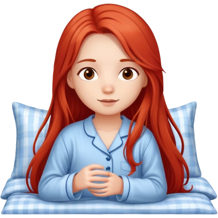 Cute girl with red very long hair brown eyes with pyjama emoji