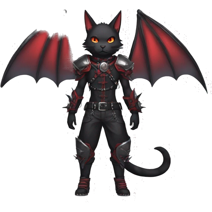 cool edgy black punk red ethereal fantasy nargacuga-bat-cat-Fakemon collar harness full body emoji