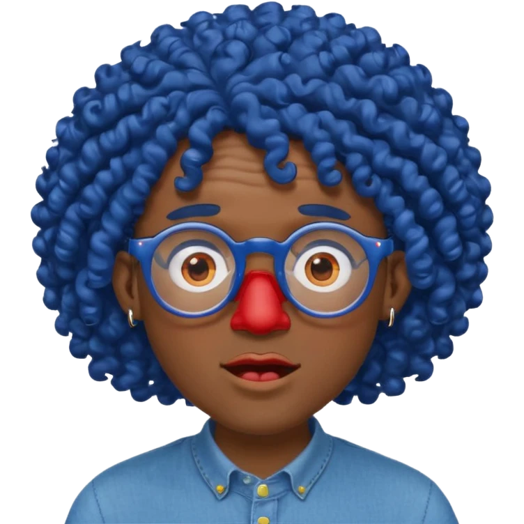 dark blue haired man curly hair and red earrings and spectacles surprised and hat wearing emoji