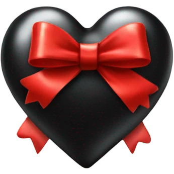 Very Shiny Black heart emoji wrapped in red bow, realistic emoji