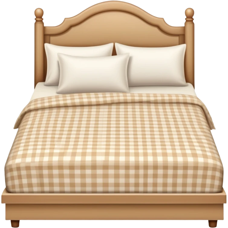 queen bed with beige gingham sheets emoji