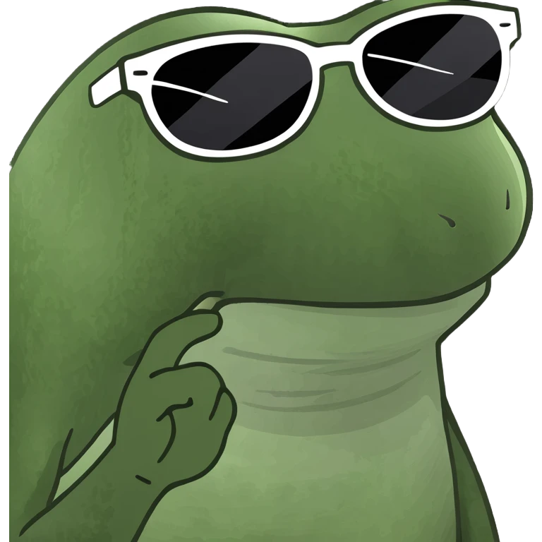Add stylish sunglasses to the bufo frog on the beach, keeping the bufo style. emoji